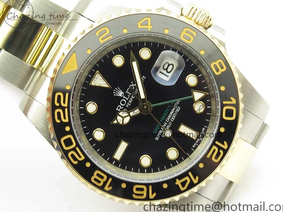 Edition GMT-Master II (Correct 1:1 Best 904L Hand Noob A3187 116713 Stack) LN YG Wrapped Steel Black Ceramic Thick 0209
